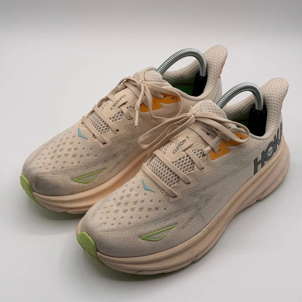 Hoka One One Clifton 9 Wide Running Shoes Womens 9D Eggnog Passion Fruit 1132211